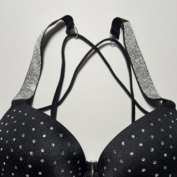 Victoria Secret 36C Bombshell Push Up Bikini Top Glam Cups Shine Strap Black - Picture 5 of 10
